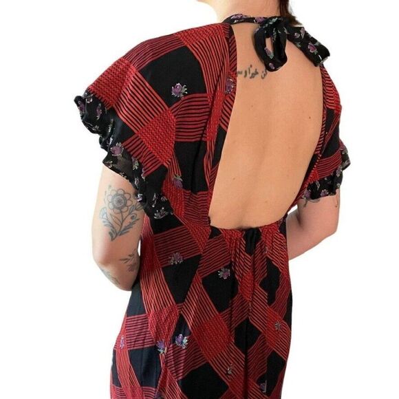 Vintage 1970s Young Innocent Red Plaid Gothic Grunge Prairie Cottagecore Dress M - Picture 10 of 10